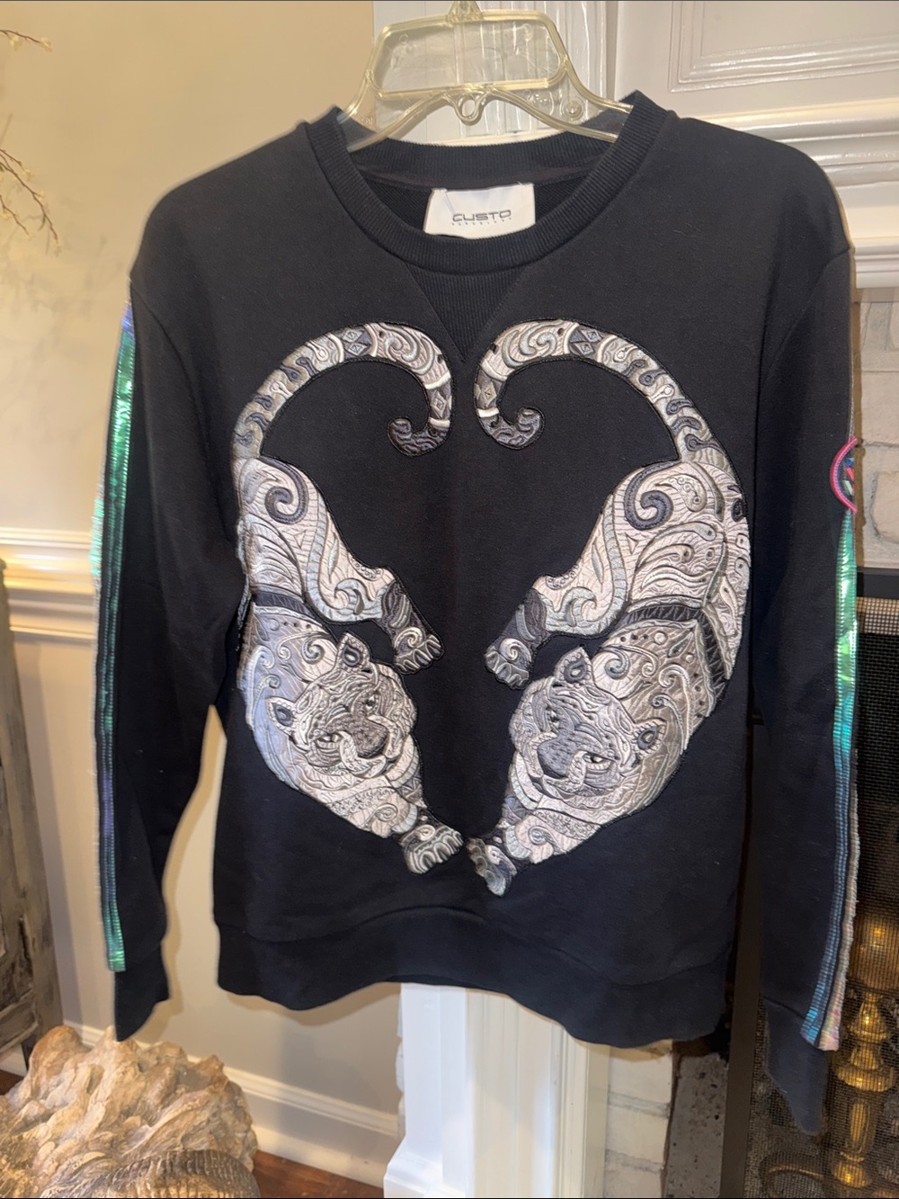 Custo Barcelona Bas Black & Silver Tiger Sweatshirt Pullover Small S